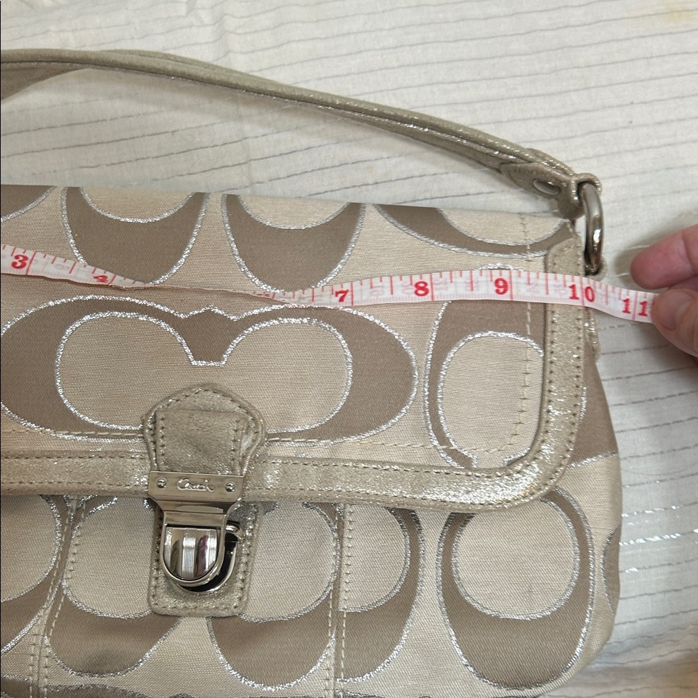 Coach Beige and silver sparkle  Signature Shoulder Bag - Picture 10 of 13